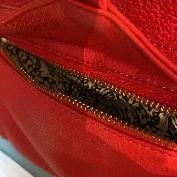 Rebecca Minkoff red leather cross body with gold chain strap and gold accents - Picture 8 of 11